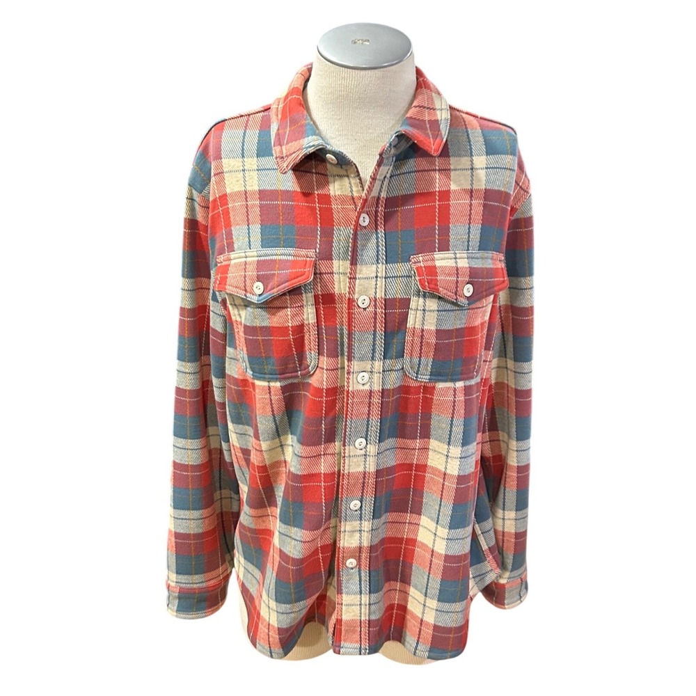 J.Crew Mens Red Blue Plaid Flannel Button Down Shirt Large Long Sleeve Pockets